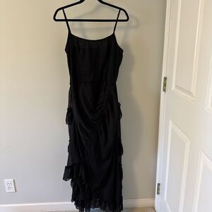 Cider Black Satin-Look Spaghetti Strap Maxi Dress whimsy goth fairy core